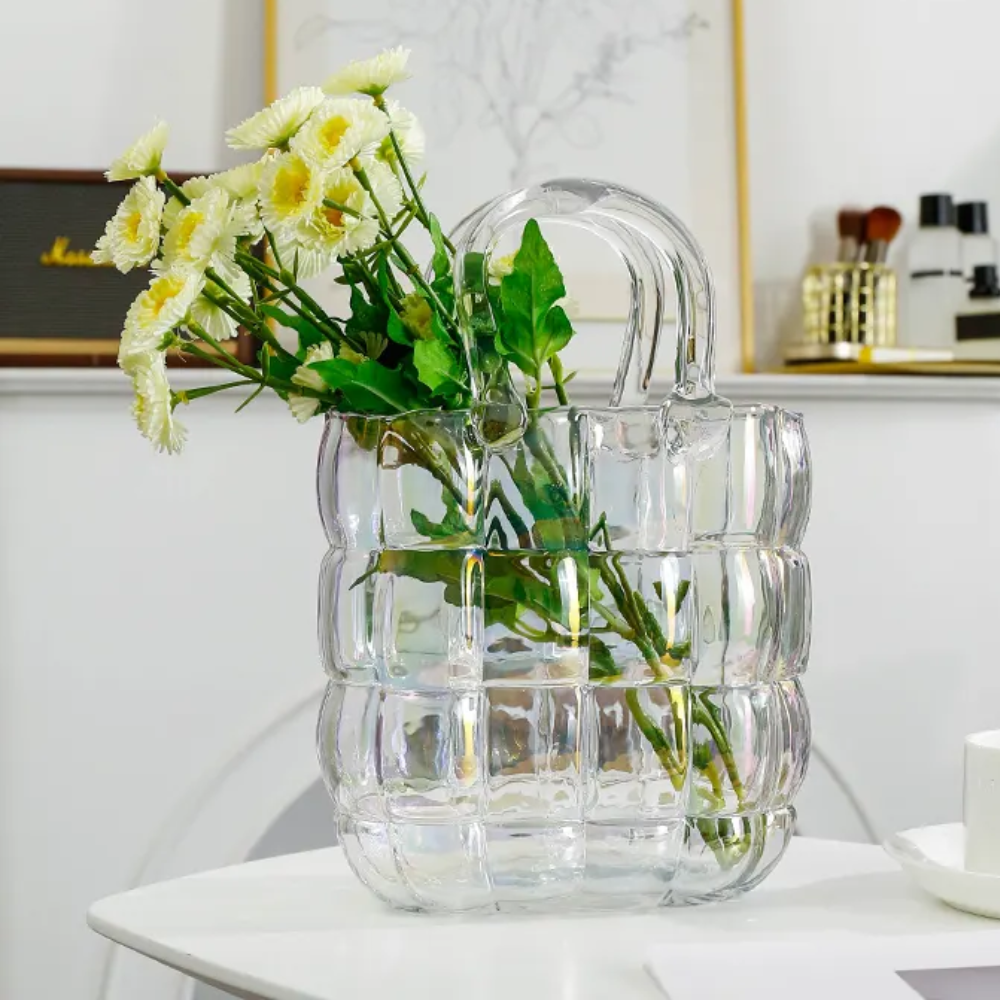 LUXEBLOOM - Elegante Glazen Handtas Vaas voor Stijlvolle Interieurs