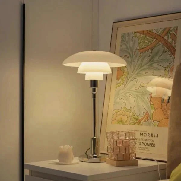 Disc Zwarte Tafellamp met Mondgeblazen Opaalglas en Uniek Driekappensysteem – Moderne Verlichting voor een Gezellige Sfeer-4