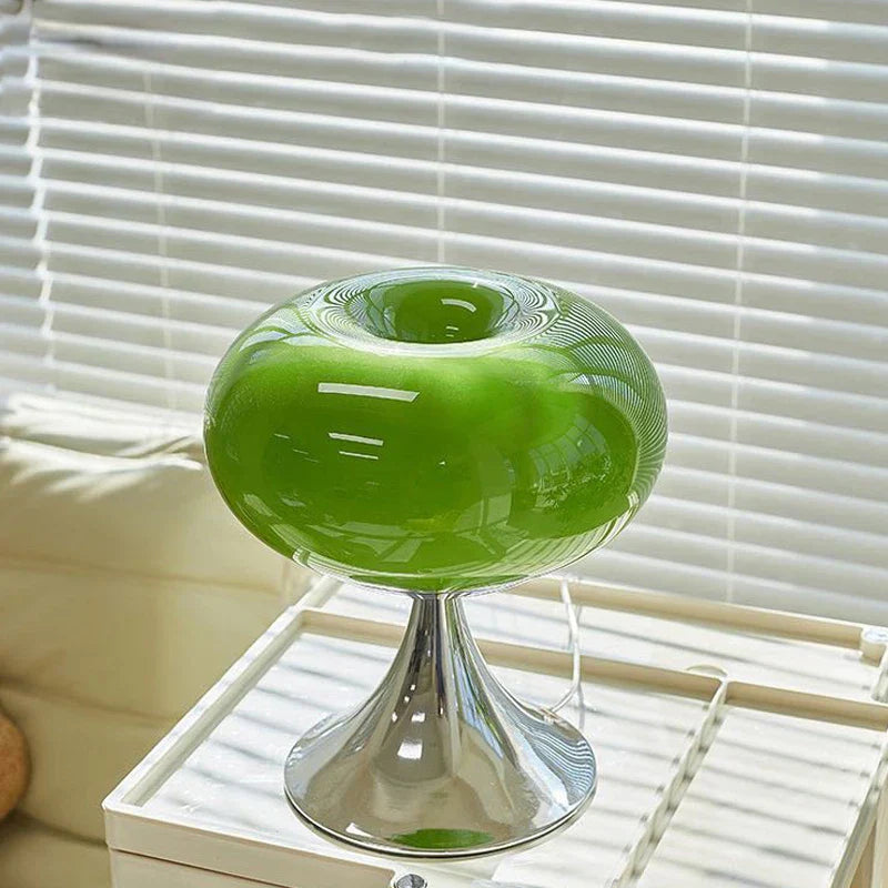 Vintage Appelvormige Tafellamp - Antieke Stijl met Wit en Groen Glas - Ijzer en Glazen Steen, Draaiknop Schakelaar, Halogeen Verlichting-2