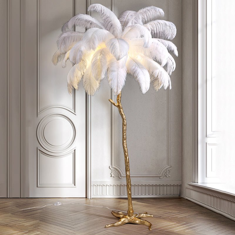Nordic Vloerlamp met Struisvogelveren – LED Staande Lamp voor Sfeervolle Verlichting in Woonkamer of Slaapkamer-1