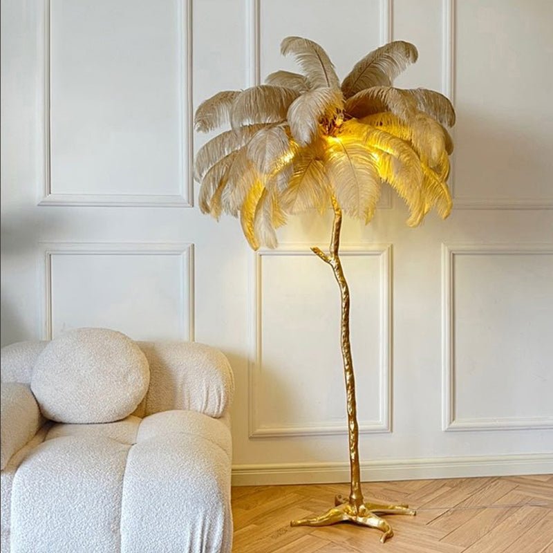 Nordic Vloerlamp met Struisvogelveren – LED Staande Lamp voor Sfeervolle Verlichting in Woonkamer of Slaapkamer-2