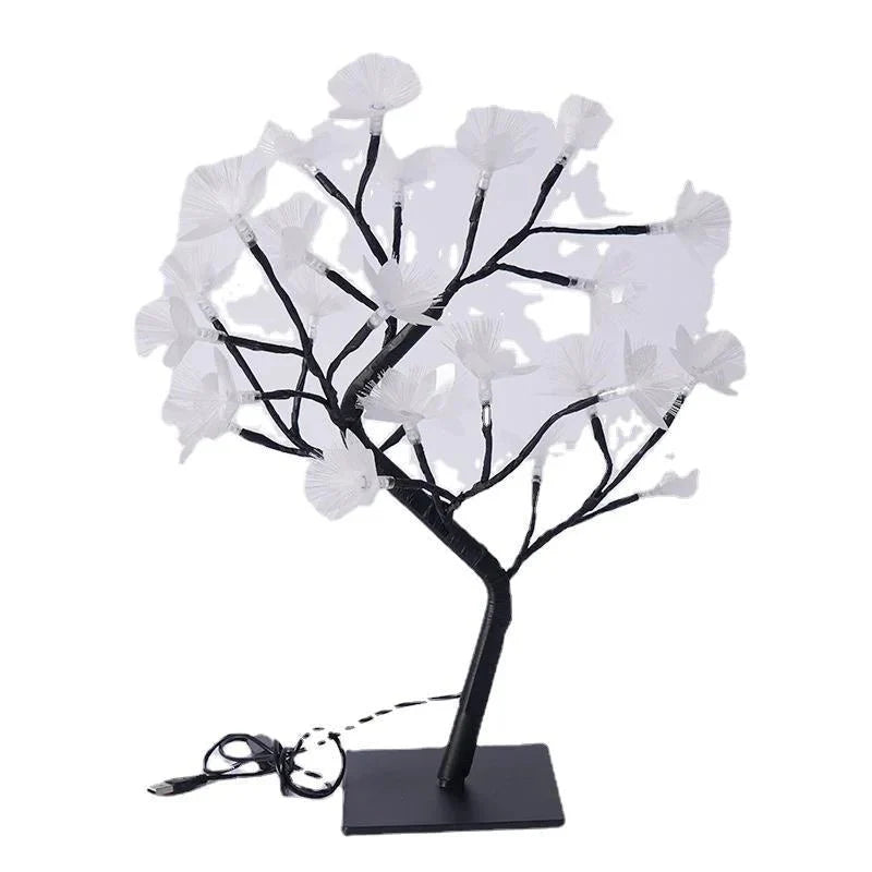 Witte Berk Bureaulamp met Roosvormige Bloemen - Warm Licht, USB en Batterij Voeding, 45 cm Hoog-4