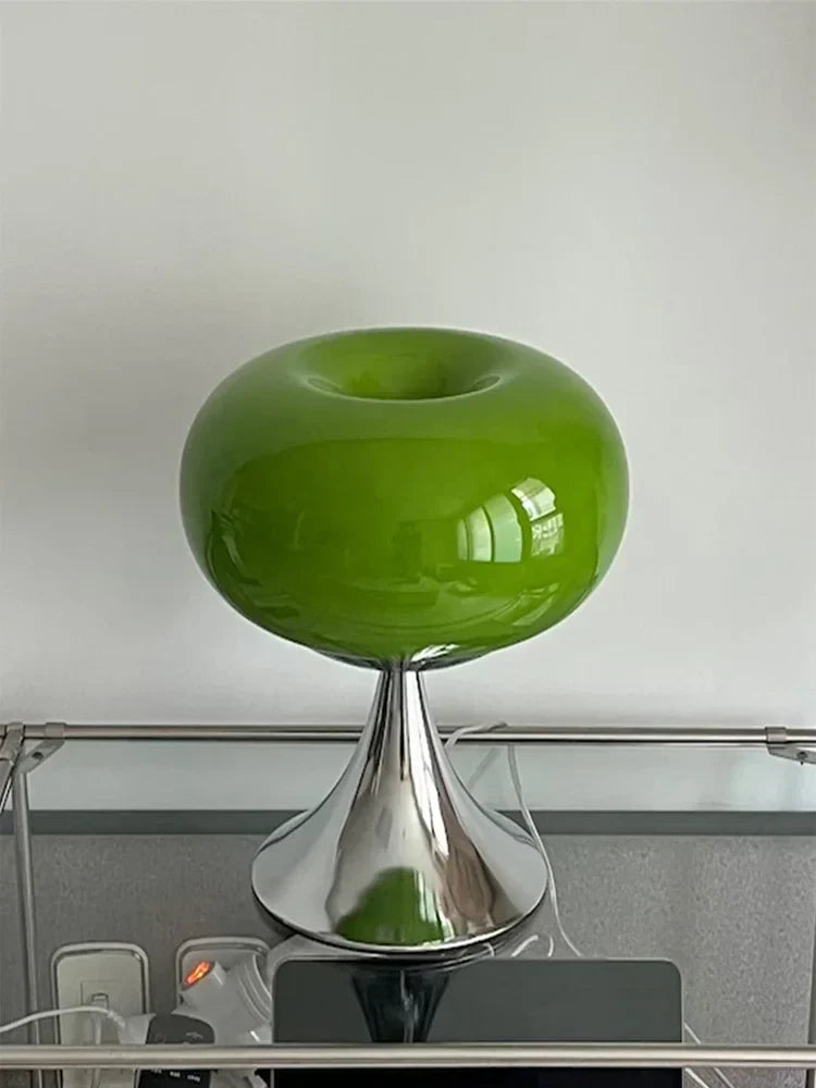 Vintage Appelvormige Tafellamp - Antieke Stijl met Wit en Groen Glas - Ijzer en Glazen Steen, Draaiknop Schakelaar, Halogeen Verlichting-5