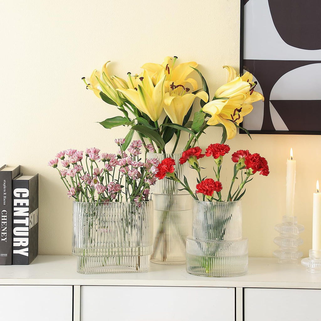 LUMINA - Elegante geribbelde glazen vaas