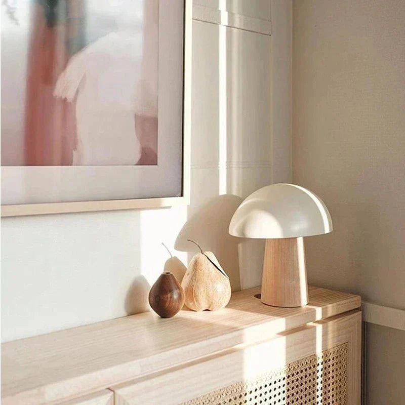 Scandinavische Tafellamp met Minimalistisch Design en Houtnerfaccenten - LED Verlichting, 28cm hoog, Duurzaam Metaal en Hout-4