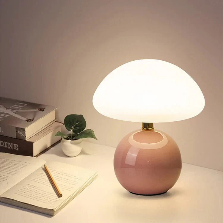 Franse Roomkleurige Tafellamp - Keramische Champignonlamp met Verstelbare LED-kleuren en Uniek Design-5