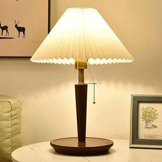 Vintage Geplooide Houten Tafellamp met Warme Houttinten en Uniek Ontwerp – LED, 32 cm Diameter, 52 cm Hoog-1