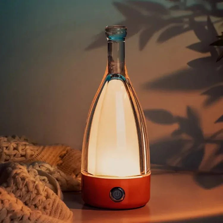 Oplaadbaar Nachtlampje in Wijnfles Vorm - Decoratief Glas en Acryl met Dimbare LED Verlichting en Touch-Schakelaar-2